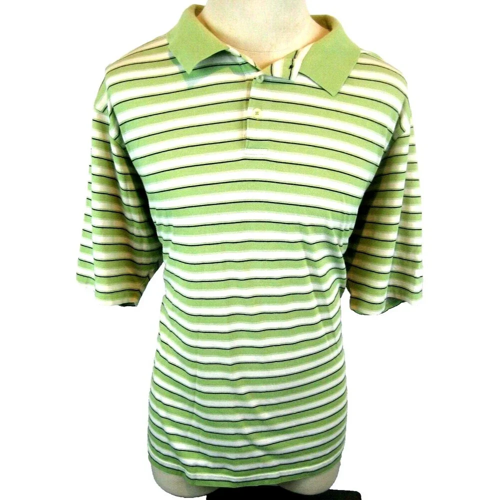 Mens Adidas ClimLite Green Stripe Cotton SS Polo Golf Shirt sz 2XL